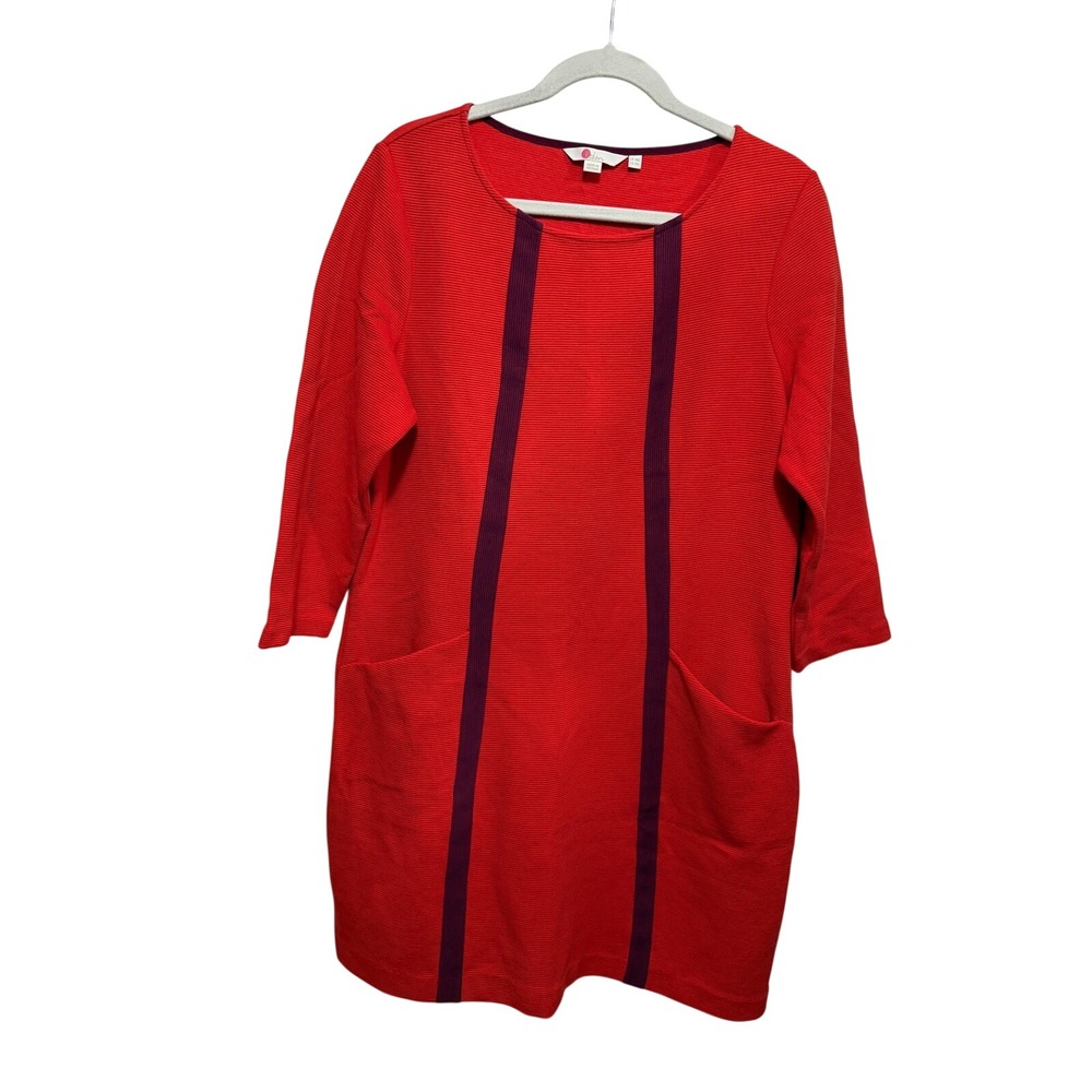 Boden Anita Red Ottoman Ribbed Tunic Dress Women's US 14 L Purple Stripe Top